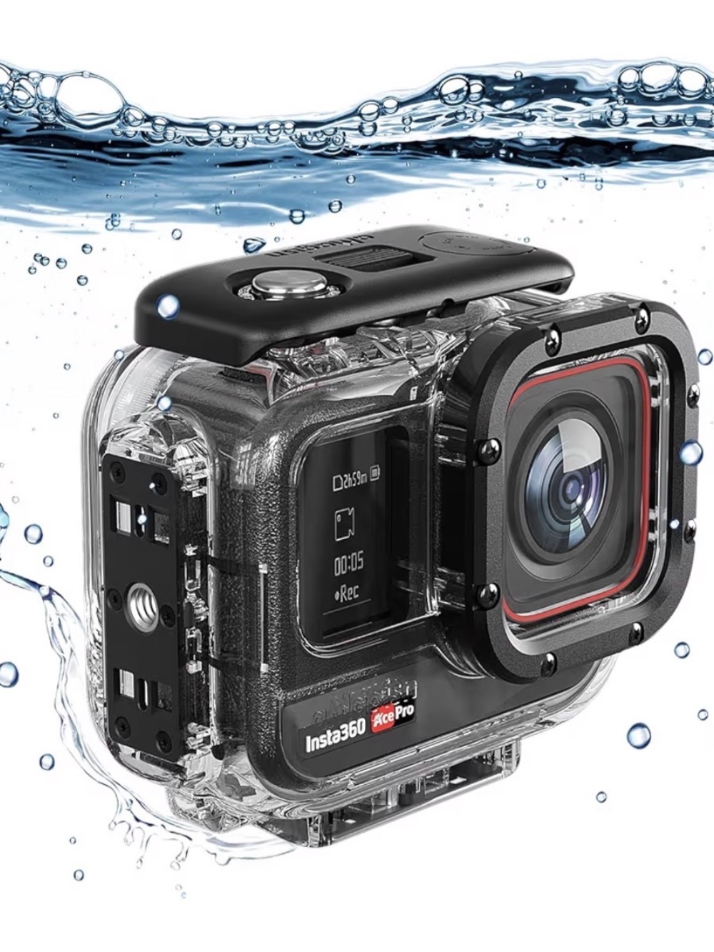 GoPro Clear Waterproof Action Camera Housing with Black Trim and Red Accen